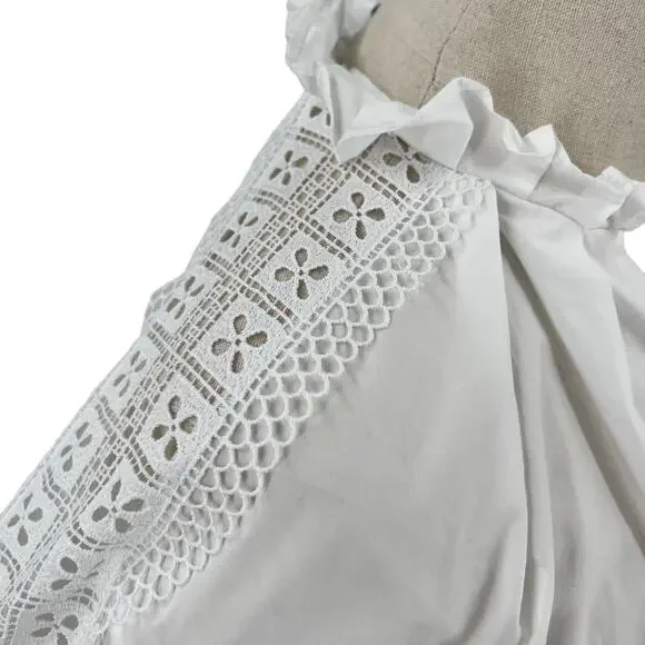 Sandro Womens Ruffled Cotton Poplin Shirt Blouse Top White - Picture 6 of 13